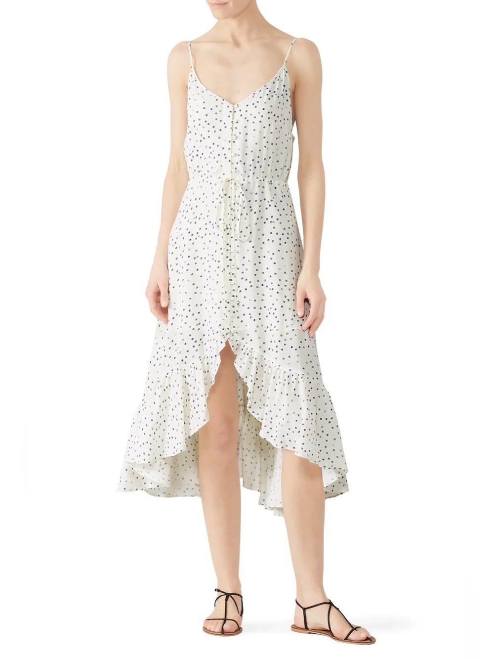 Rails Frida Ivory Speckled Dot Maxi Dress Large Rayon Boho Ruffle Slip